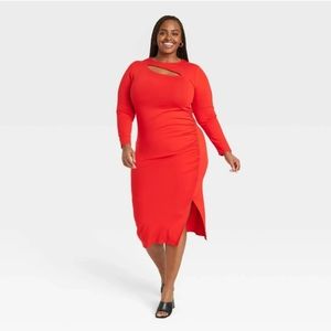 Women's Ava & Viv Plus Size Long Sleeve Slit Dress Red Size XXL (17) NWT